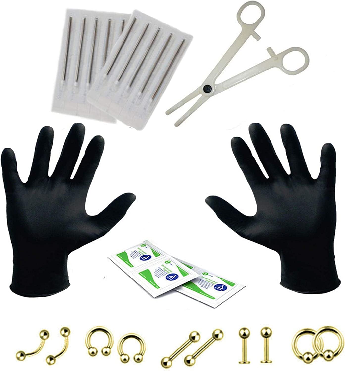 Bodyj4You 20PC Pro Piercing Kit BCR CBR Belly Labret Tragus Nipple Nose Lip 14G Steel Jewelry Apparel & Accessories > Jewelry > Body Jewelry BodyJ4You Goldtone