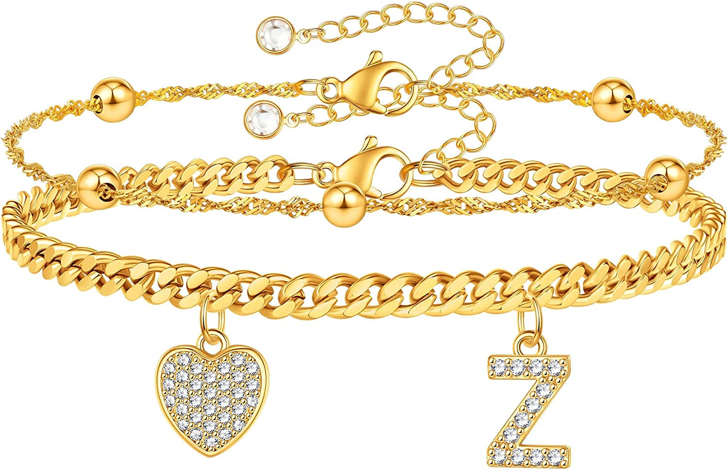 Gold Ankle Bracelets for Women 14K Gold Plated Heart Initial Cuban Link Anklets for Women Charm Gold Anklet for Women Summer Bracelets for Teen Girls Women Anklets Jewelry Apparel & Accessories > Jewelry > Anklets BRIJEWLIC Z
