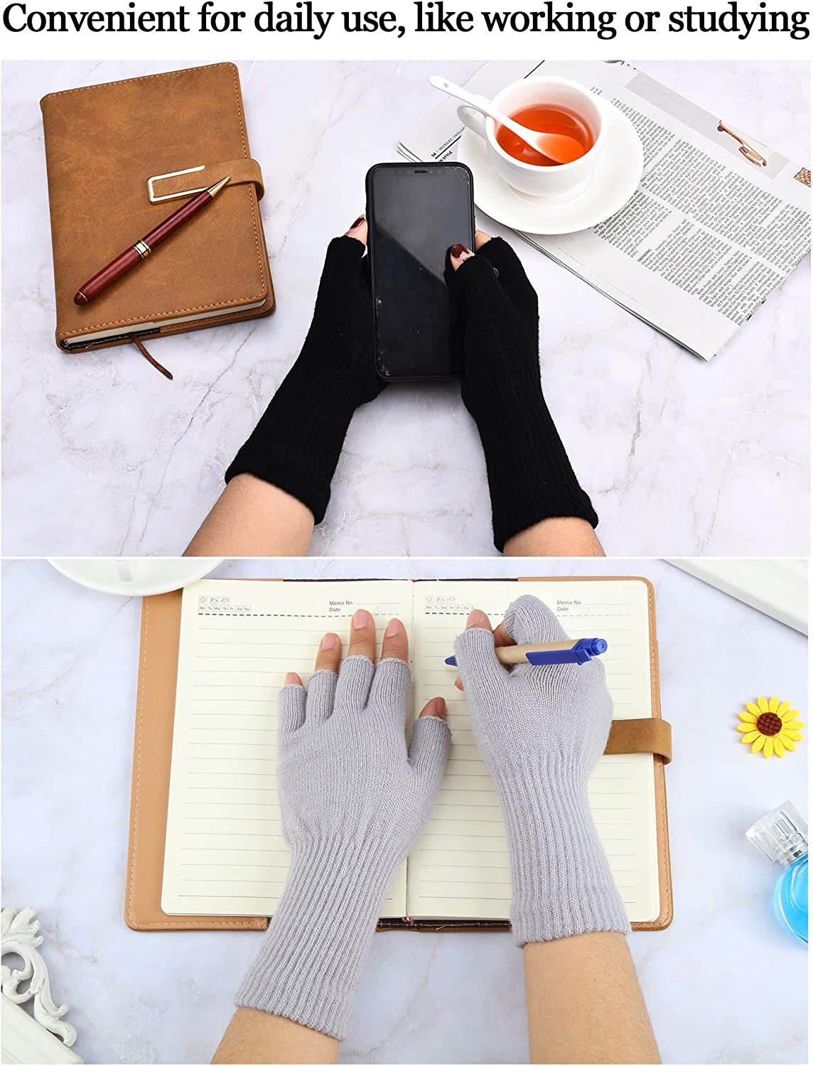 Unisex Half Finger Gloves Winter Stretchy Knit Fingerless Typing Gloves for Women Apparel & Accessories > Clothing Accessories > Gloves & Mittens SATINIOR