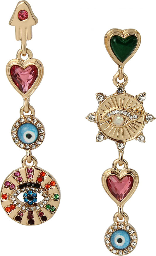 Betsey Johnson Evil Eye Linear Non-Matching Earrings Apparel & Accessories > Jewelry > Earrings Betsey Johnson