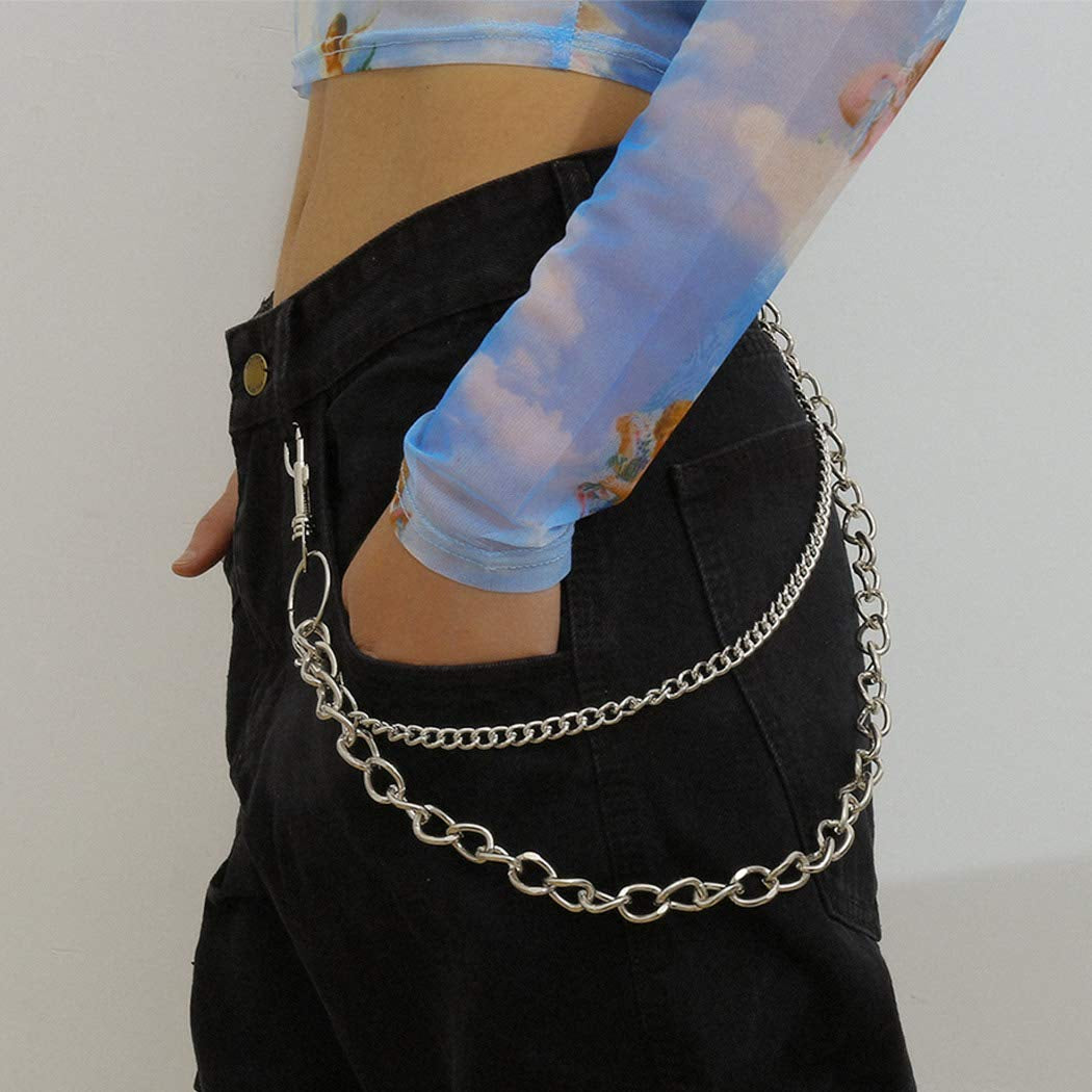 Bodiy Pocket Wallet Chain Silver Cuban Jean Pants Belt Chains Waist Belly Body Chain Jewelry for Women and Girls Apparel & Accessories > Jewelry > Body Jewelry BODIY
