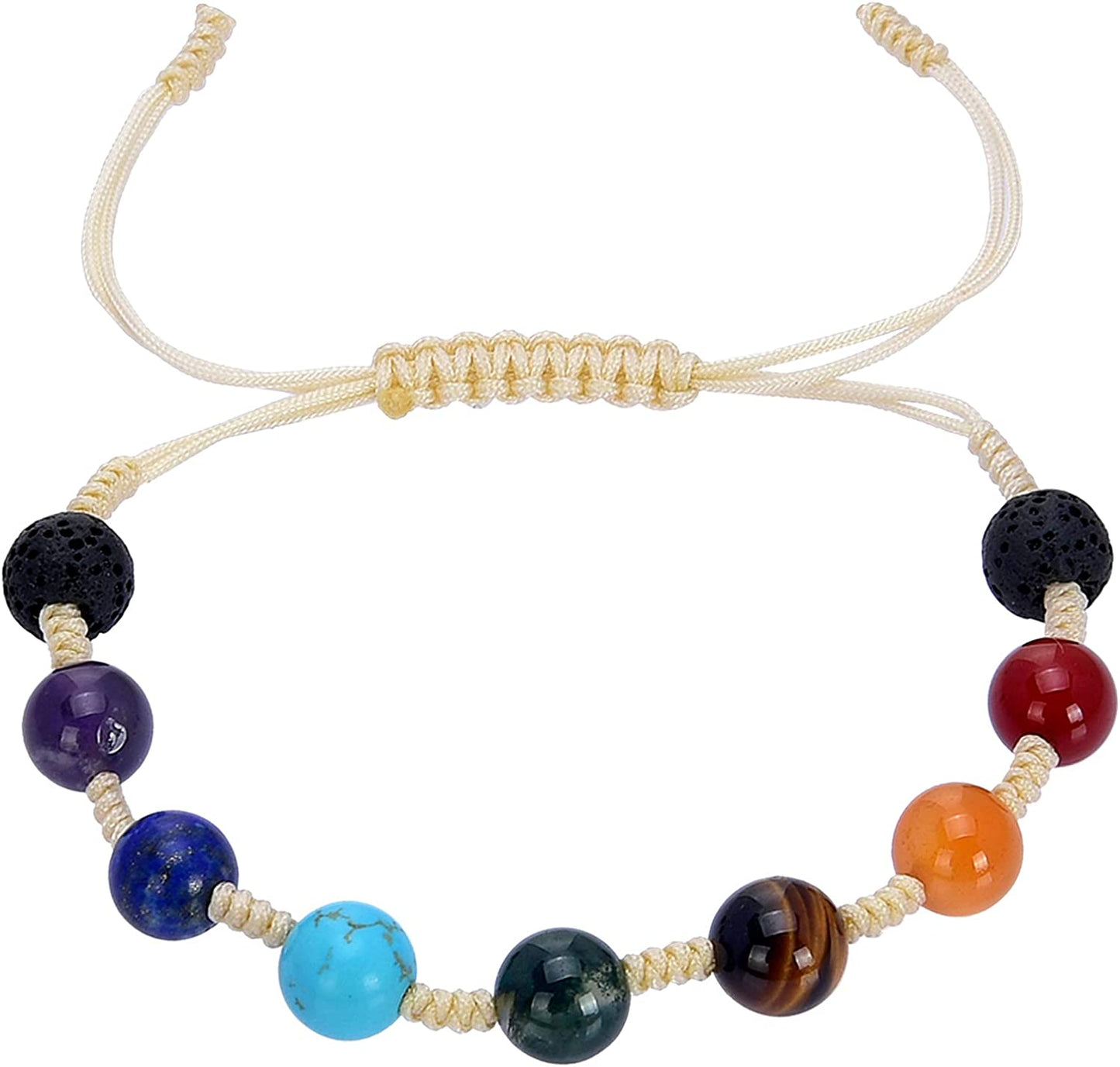 LEIAHIN 7 Chakra Bracelets for Women 8Mm Lava Rock Essential Oil Diffuser Adjustable Natural Stone Healing Anxiety Bracelet Gemstone Beaded Bangle for Men Women Apparel & Accessories > Jewelry > Bracelets LEIAHIN White Rope