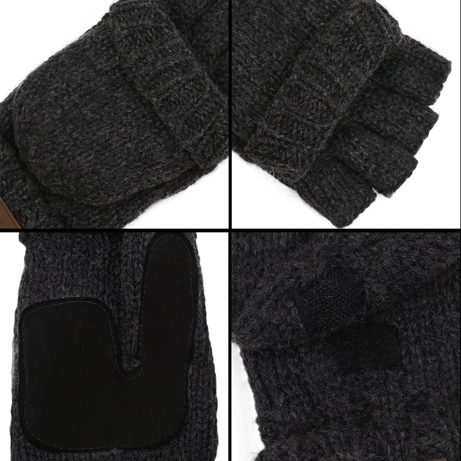 Winter Knitted Convertible Fingerless Gloves Wool Mittens Warm Mitten Glove for Women and Men Apparel & Accessories > Clothing Accessories > Gloves & Mittens ViGrace