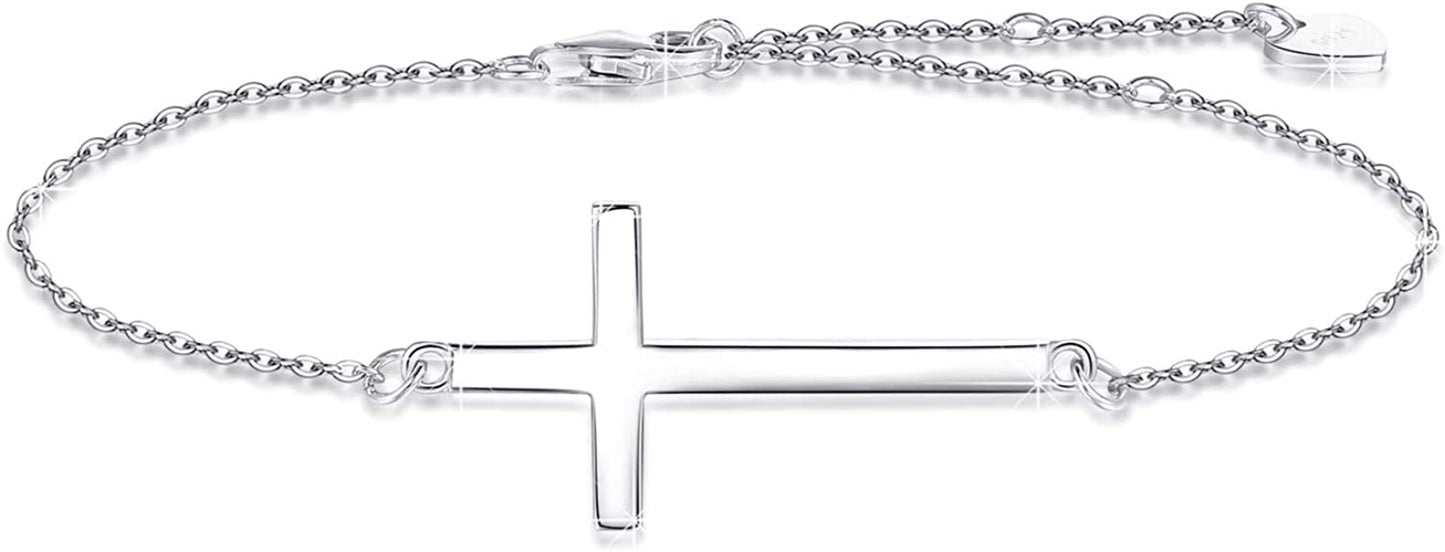 Cross Anklet/Bracelet for Women 925 Sterling Silver Adjustable Cross Bracelet/Ankle Bracelet (Large Bracelet) Apparel & Accessories > Jewelry > Anklets YZSFMZGE 8.5" Bracelet