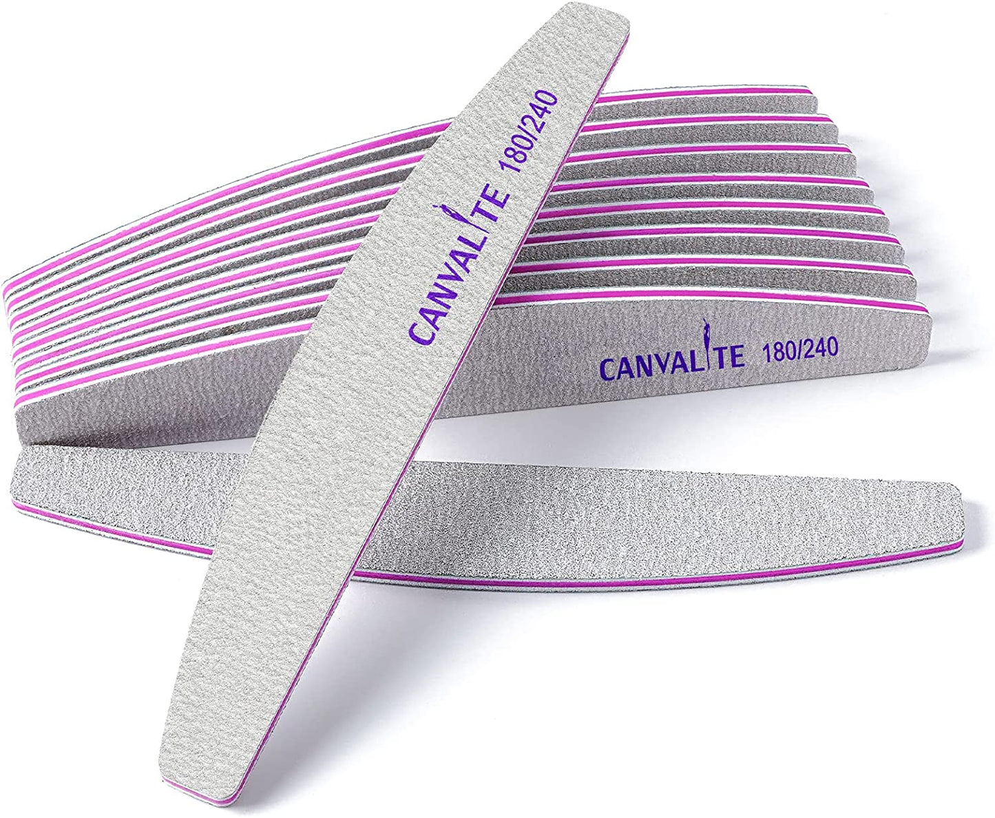 Canvalite 10 PCS Nail File Professional Nail Files Reusable Double Sided Emery Board(100/180 Grit) Nail Styling Tools for Home and Salon Use Health & Beauty > Personal Care > Cosmetics > Cosmetic Tools > Nail Tools CANVALITE Half moon 180/240
