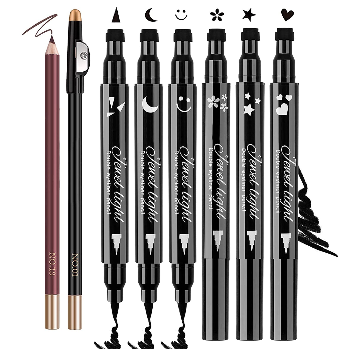 Eyeliner Stamps,7 Pcs Eyebrow Pencil Liquid Eyeliner Set,Waterproof Face Stamps with Heart/Flower/Moon/Star/Smiley Face/Triangle Seal Stamp,Long Lasting Seal Eyeliner Pen ,Eye Decoration Eye Liner Makeup Tool Black No Smudge (7PCS) Health & Beauty > Personal Care > Cosmetics > Cosmetic Tools > Makeup Tools POPMISOLER 8PCS