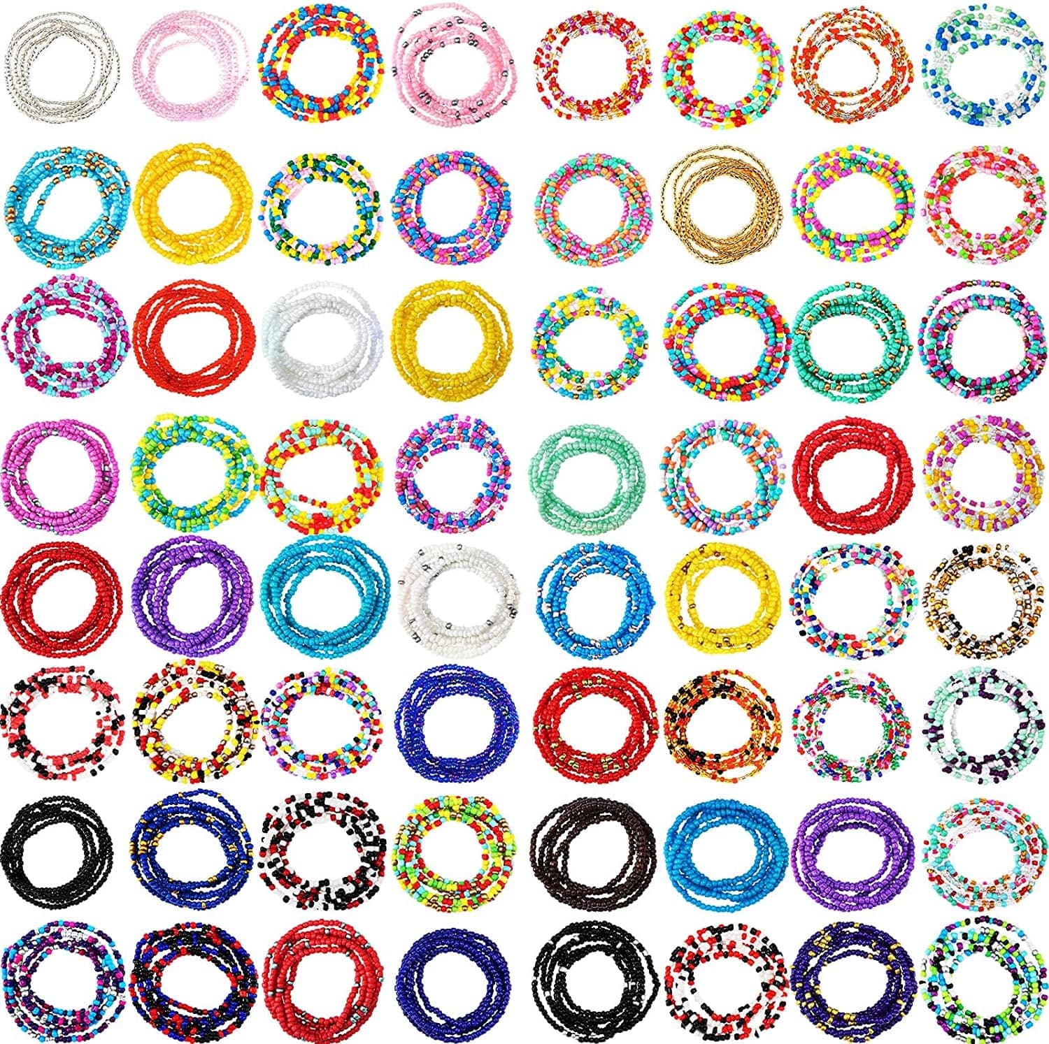 64 Pcs African Waist Beads Chain Colorful Belly Body Chain Layered Belly Chain Summer Waist Beads for Weight Loss Adjustable Bikini Jewelry Chains Stomach Bracelet for Women Girls Beach Party Apparel & Accessories > Jewelry > Body Jewelry Zhehao