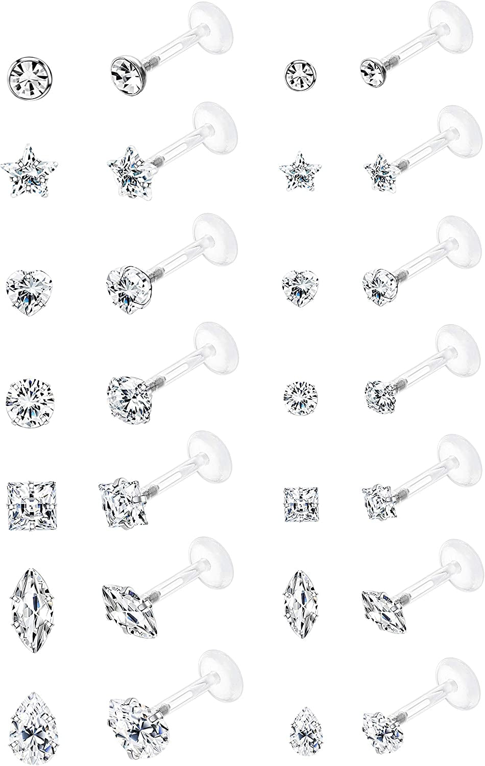 Jstyle 14Pairs 16G Forward Helix Cartilage Tragus Earring Studs Internal Threaded Labret Lip Monroe Ring 8MM Barbell Body Piercing Jewelry Apparel & Accessories > Jewelry > Body Jewelry Jstyle