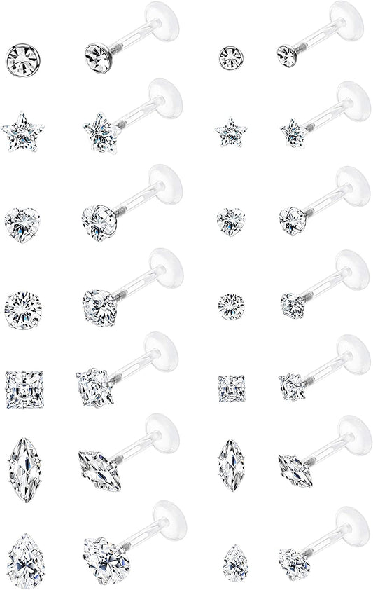 Jstyle 14Pairs 16G Forward Helix Cartilage Tragus Earring Studs Internal Threaded Labret Lip Monroe Ring 8MM Barbell Body Piercing Jewelry Apparel & Accessories > Jewelry > Body Jewelry Jstyle