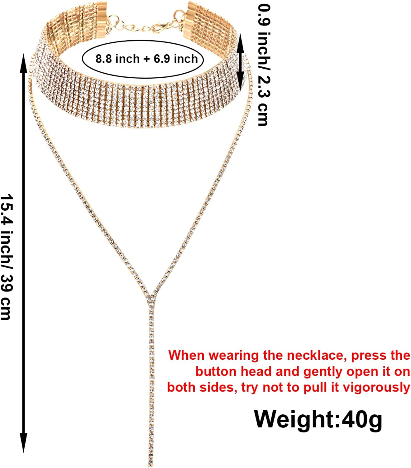 Meekoo 2 Pieces Rhinestone Tassel Choker Necklace Multi-Layer Wide Collar Necklaces Tassel Chain Necklaces for Women Girls Favor Apparel & Accessories > Jewelry > Necklaces meekoo