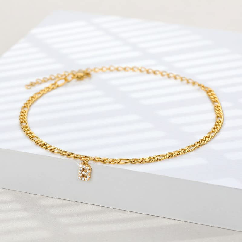 SPRING YOW Letter Ankle Bracelet Anklet Fashion Anklets for Women Zircon Initial Anklet Women Birthday Jewelry - Silver - D Apparel & Accessories > Jewelry > Anklets Generic