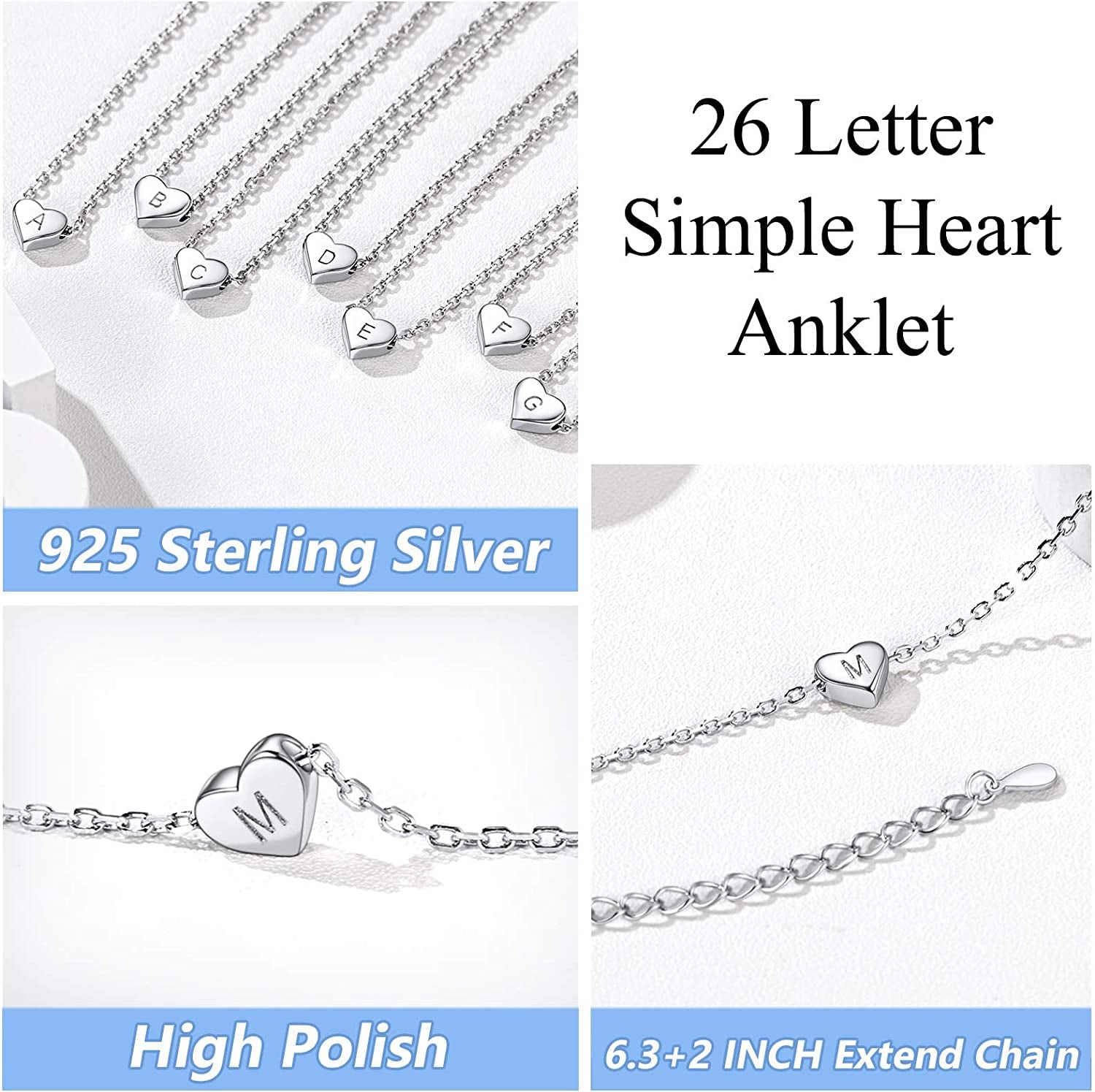 Silvora Sterling Silver Initial Anklets for Women, Teen Girls Foot Ankle Bracelet Letter Alphabet Anklets-Adjustable Chain with Gift Packaging Apparel & Accessories > Jewelry > Anklets Silvora