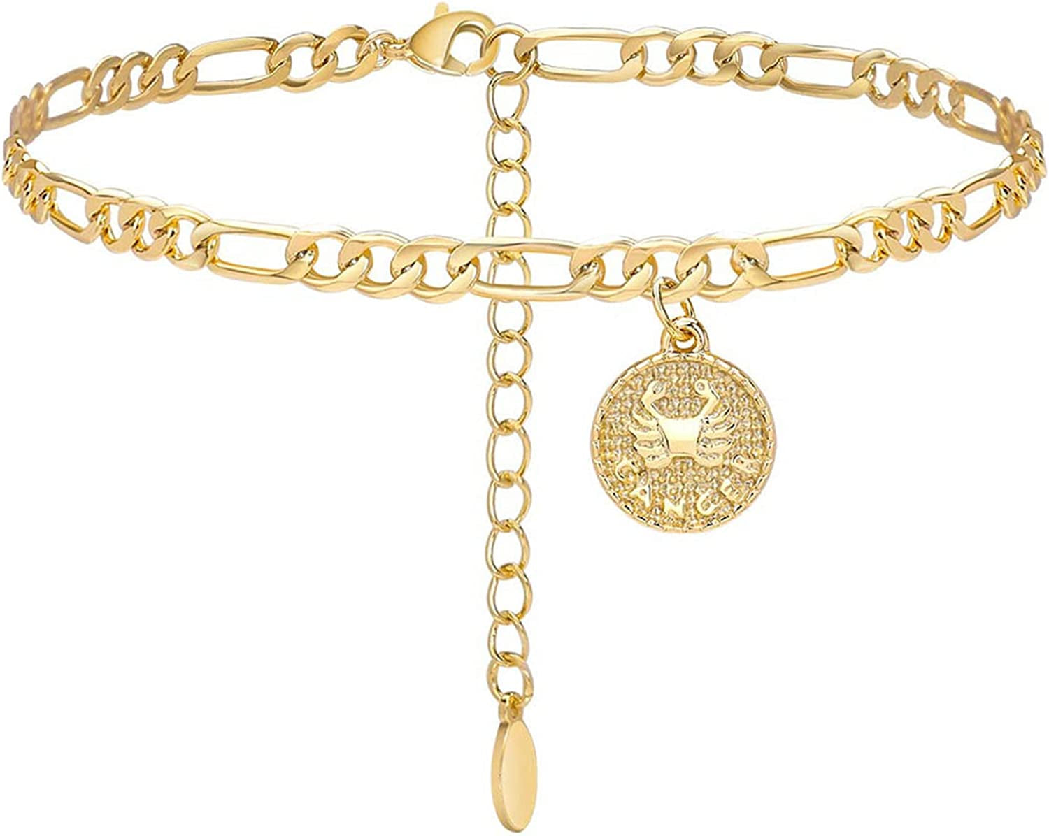 Lcherry Gold Plated Anklets for Women Dainty Zodiac Constellation Anklet Zodiac Sign Disc Ankle Bracelet 14K Real Gold Plated Anklets for Women Apparel & Accessories > Jewelry > Anklets Lcherry Cancer