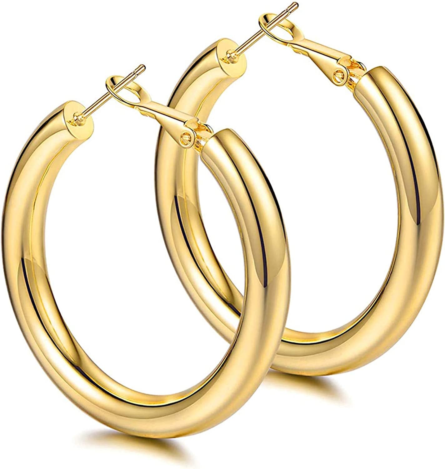Thick Gold Hoop Earrings Lightweight Howllow Tube Hoops Chunky Gold for Women Hypoallergenic Big Earring 25Mm 30Mm 40Mm 50Mm Apparel & Accessories > Jewelry > Earrings BMMYE Gold-50mm