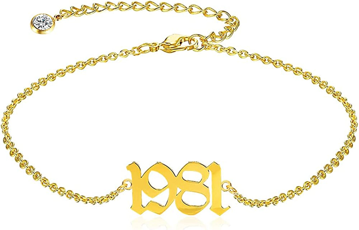 QJLE Ankle Bracelets for Women,Personalized Birth Year Number Gold Anklets for Women,Summer Beach Foot Chain Dainty Anklet Jewelry Birthday Gifts for Her Apparel & Accessories > Jewelry > Anklets QJLE Gold 1981