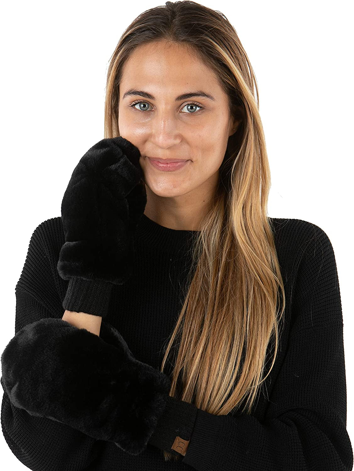 Funky Junque Faux Fur Flip Mittens Womens Warm Convertible Fingerless Gloves Apparel & Accessories > Clothing Accessories > Gloves & Mittens Funky Junque Faux Fur - Black