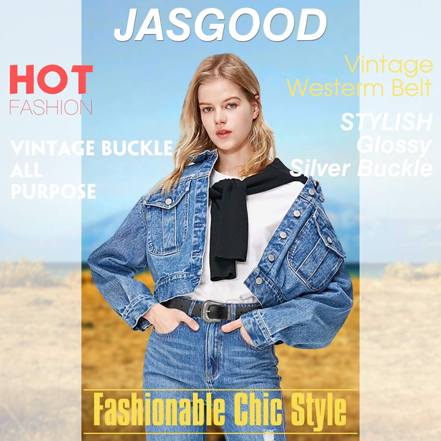 Women Leather Belts Ladies Vintage Western Design Black Waist Belt for Pants Jeans Dresses Apparel & Accessories > Clothing Accessories > Belts KYLIE MAX