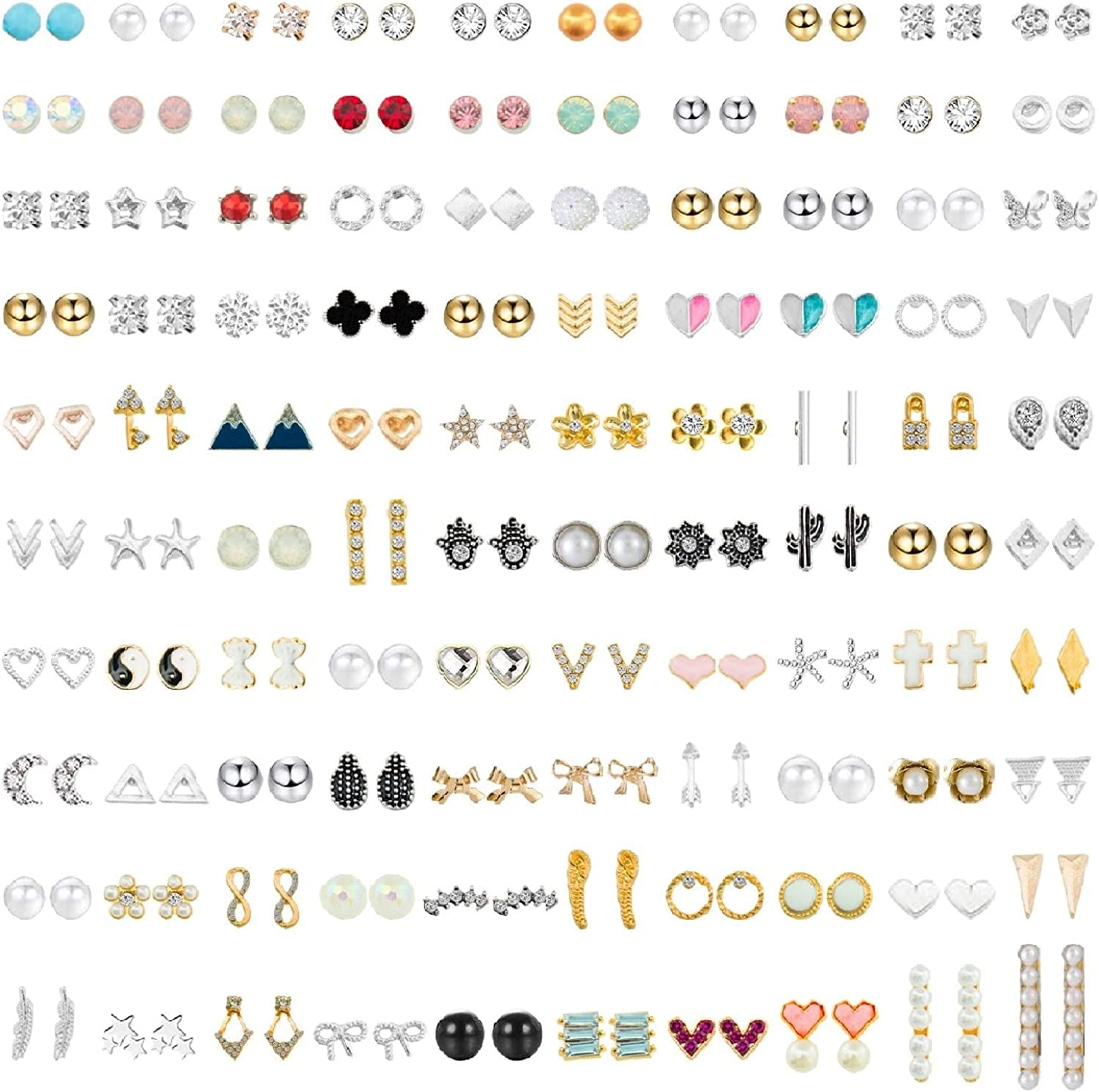 NEWITIN 100 Pairs Colorful Cute Stud Earrings for Girls Hypoallergenic Earrings Stainless Steel Earrings for Women Apparel & Accessories > Jewelry > Earrings NEWITIN Fresh Girl