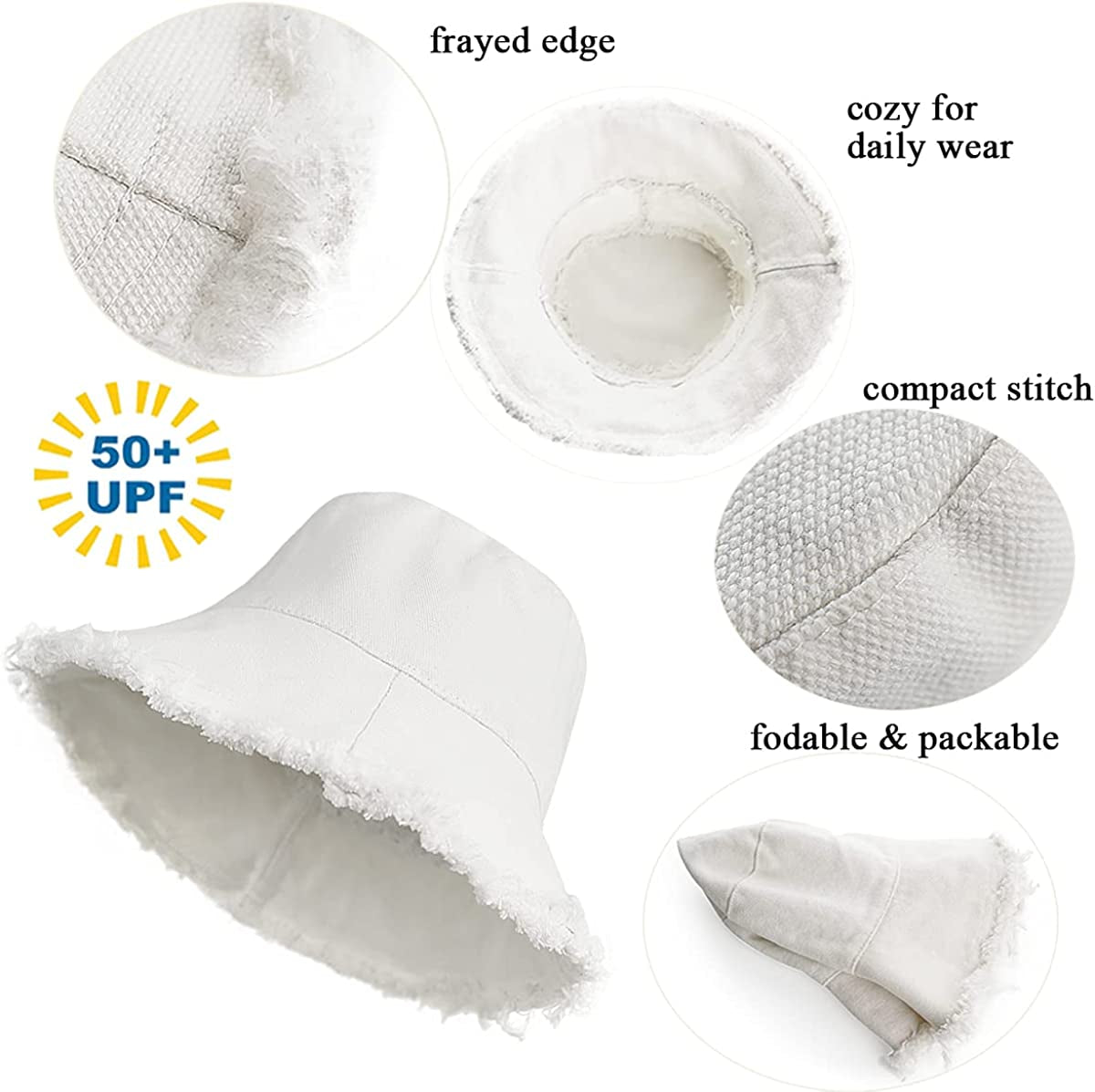 Frayed-Edge-Bucket-Hat-Summer Distressed-Beach-Sun-Hat-For-Women Men Teens Girls- Floppy Wide-Brim Fisherman Cap(Size: 7 1/8) Apparel & Accessories > Clothing Accessories > Hats UTOWO