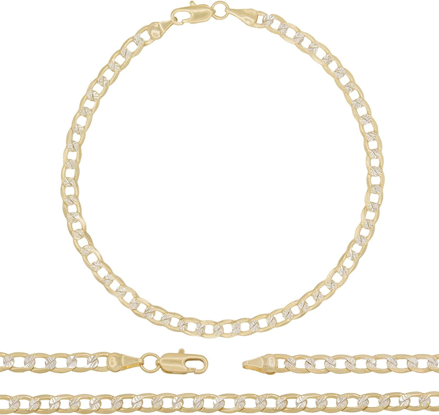 BEBERLINI Cuban Link 14K Gold Filled Diamond Cut Anklet Curb Foot Chain Bracelet Fashion Jewelry Gifts for Women Teen Girls Length 10'' Apparel & Accessories > Jewelry > Anklets BéBérlini 4 mm Two Tone