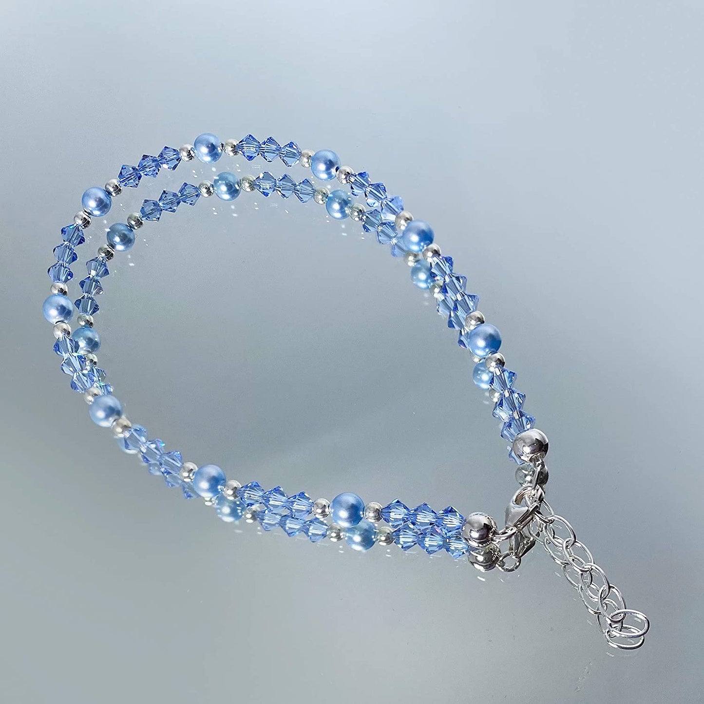 Gem Avenue Blue Simulated Pearl with Austrian Crystals 8.5 to 10 Inch Sterling Silver Adjustable Anklet Ankle Bracelets Apparel & Accessories > Jewelry > Anklets Gem Avenue