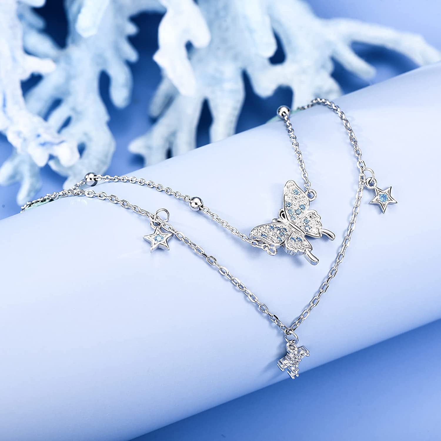 Butterfly Anklet for Women 925 Sterling Silver Layered Anklets Bracelets Adjustable Summer Beach Anklets Jewelry Gifts for Women Girls Wife Grandmother Apparel & Accessories > Jewelry > Anklets Allurelady