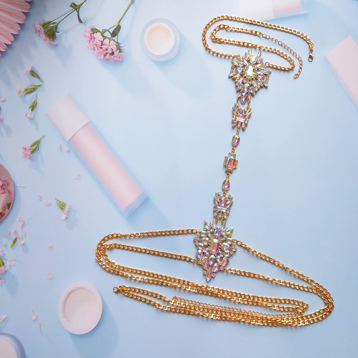 NABROJ Crystal Body Chains Jewelry for Women Sexy Rhinestone Bra plus Size Gold Waist Chest Chain -Shoulder Necklace Festival Body Chain Costume Jewelry Apparel & Accessories > Jewelry > Body Jewelry NABROJ