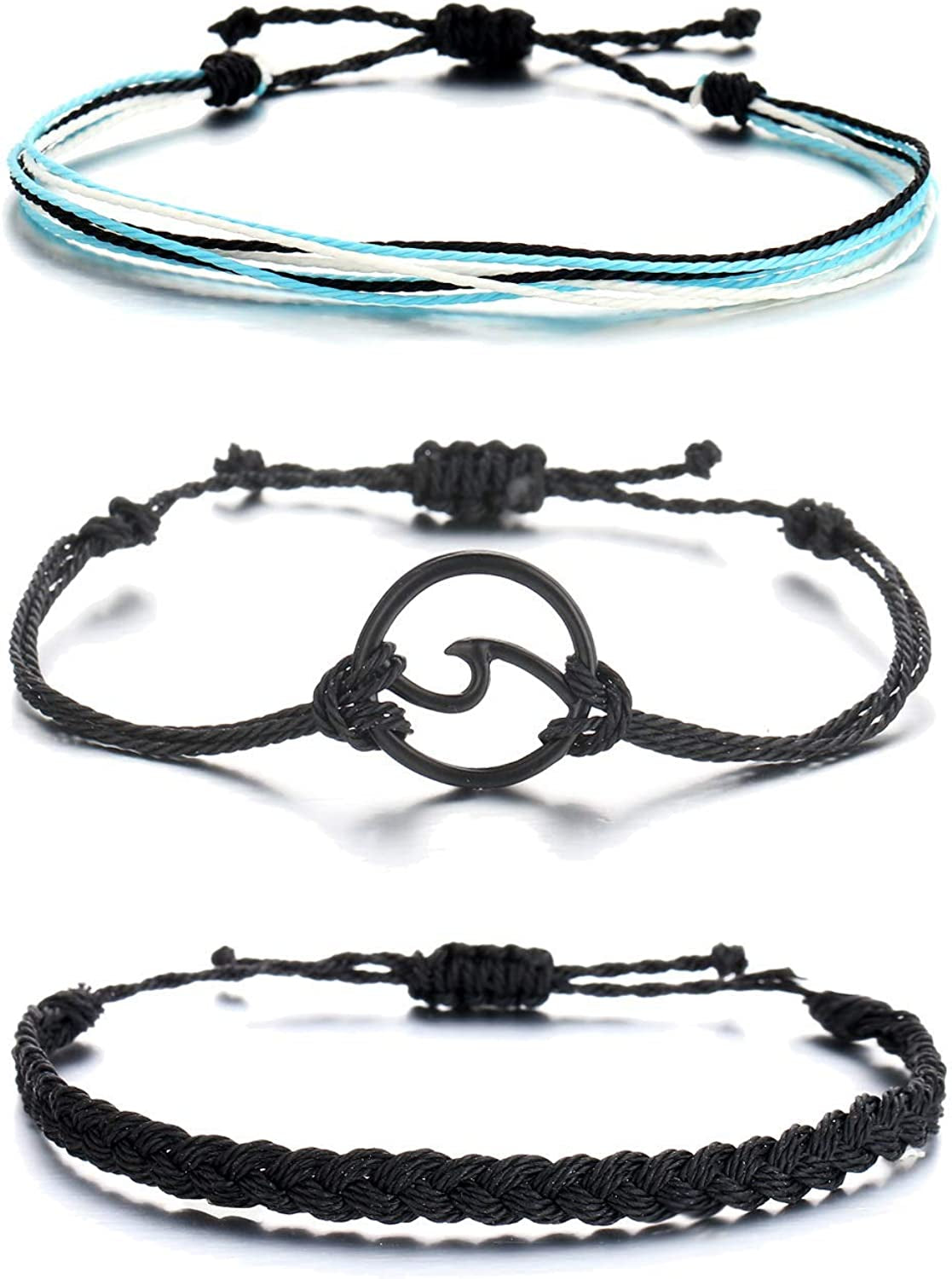 HUASAI Vsco String Bracelets for Teen Girls Women Waterproof Boho Rope Bracelets Wave Surfer Bracelets Summer Beach Anklets Apparel & Accessories > Jewelry > Anklets HUASAI Black Wave Bracelets Anklets