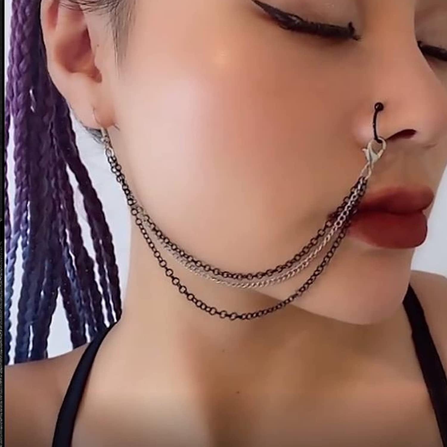 Sora Tuki Fake Septum Fake Nose Ring Non Piercing Body Jewelry Fake Nose Ring Piercing Nose Rings with Chain Nose to Ear Chain Tassel Apparel & Accessories > Jewelry > Body Jewelry Sora Tuki