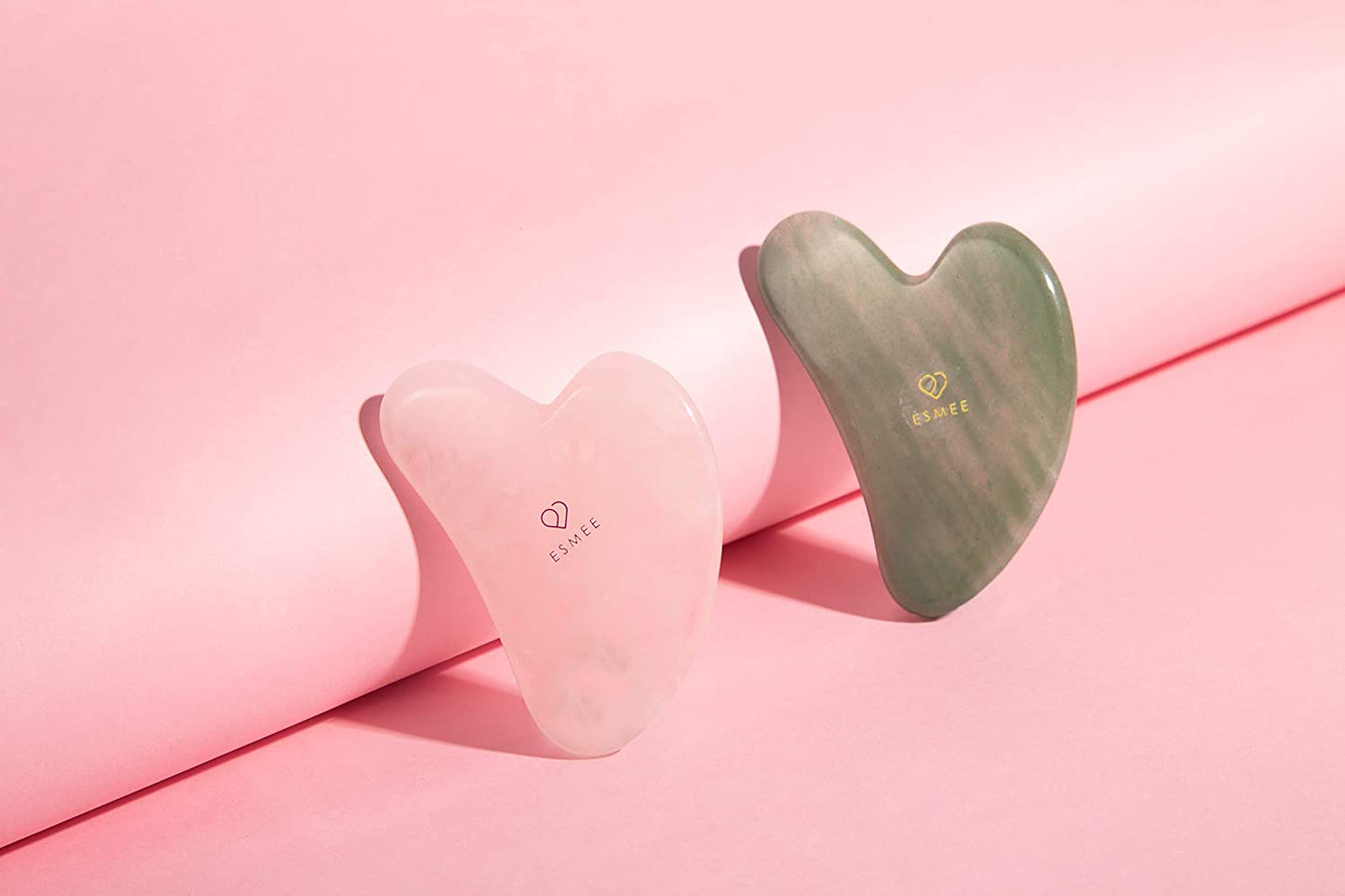 Gua Sha Facial Tool Set by Esmee 2 in 1 Premium Massage Therapy Tools Jade and Rose Quartz Guasha Face Massage Tool Anti-Aging Beauty Therapy for Skin Rejuvenation Face Scraping Tools (Heart Shape) Health & Beauty > Personal Care > Cosmetics > Cosmetic Tools > Skin Care Tools Esmee Beauty and Lifestyle