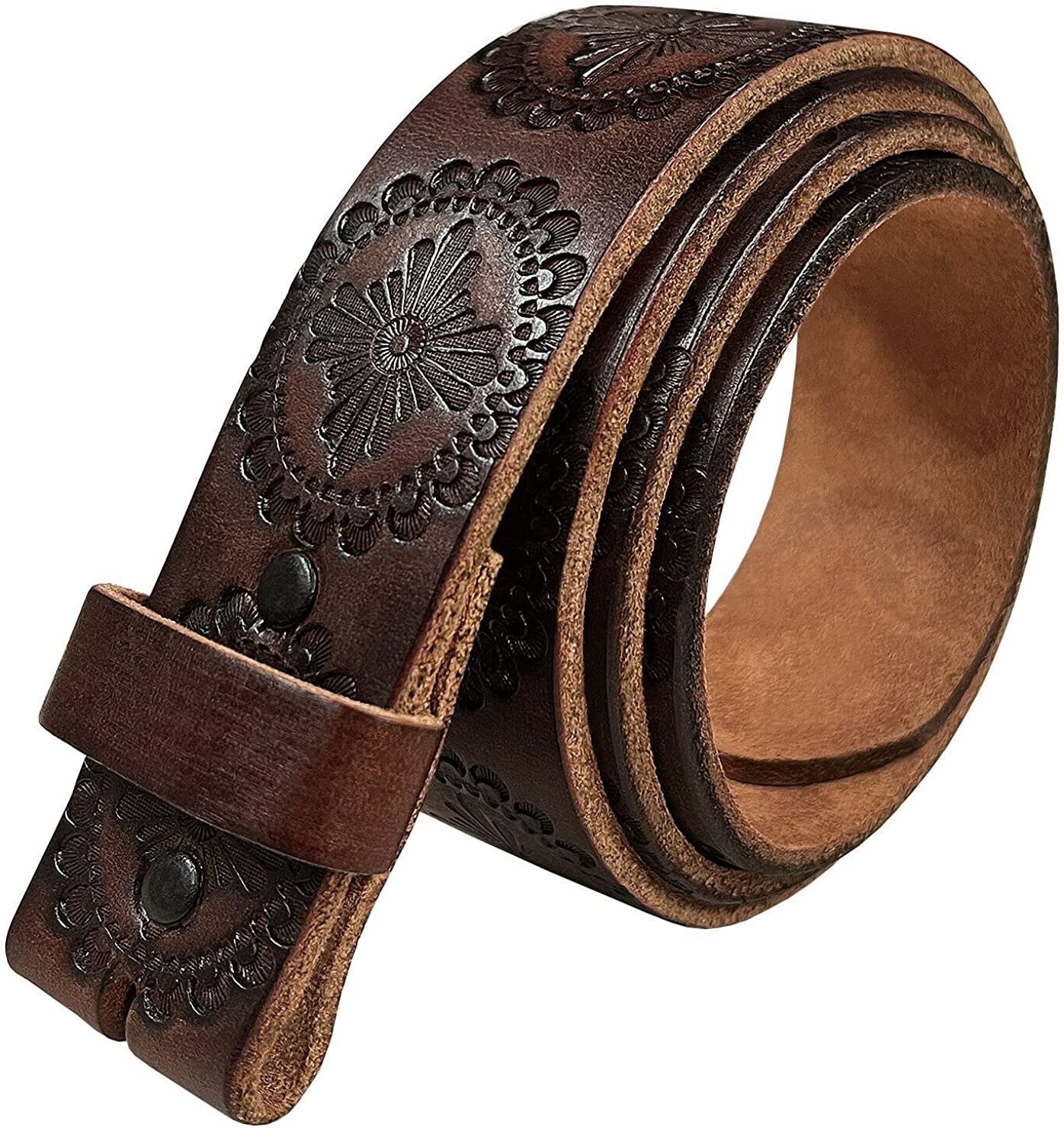 Western Floral Engraved Embossed Tooled Genuine Leather Belt Strap or Belt 1-1/2"(38Mm) Wide, Multi-Style Options Apparel & Accessories > Clothing Accessories > Belts Belts.com Type T70-05 Strap - Brown 34