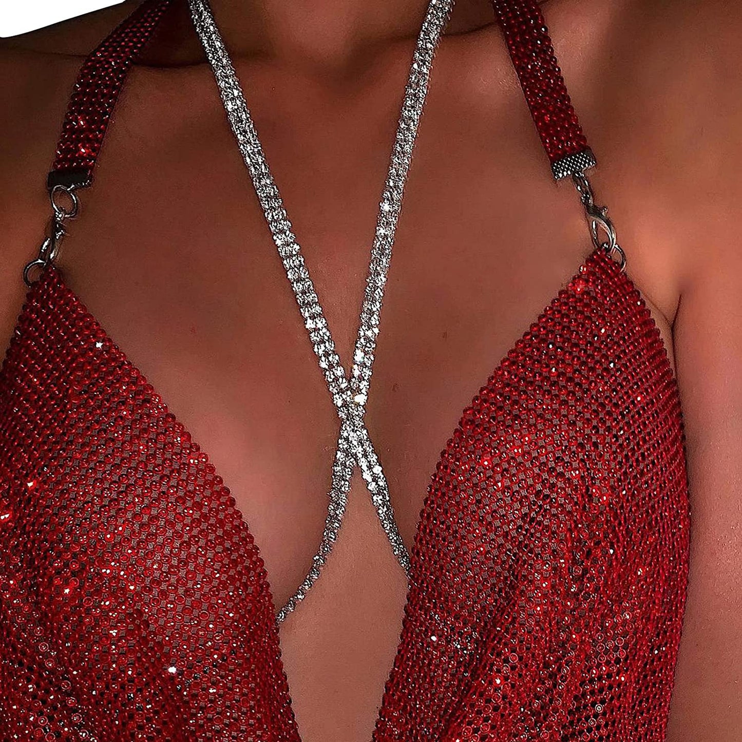 Silver Rhinestone Chest Bracket Bra Chain Body Jewelry Bikini Crystal Body Chain Rhinestone Bra Underwear Chain Sexy Lingerie Chest Chain for Women(Chest Bracket Chain) Apparel & Accessories > Jewelry > Body Jewelry Cusmyre Rhinestone Body Chain