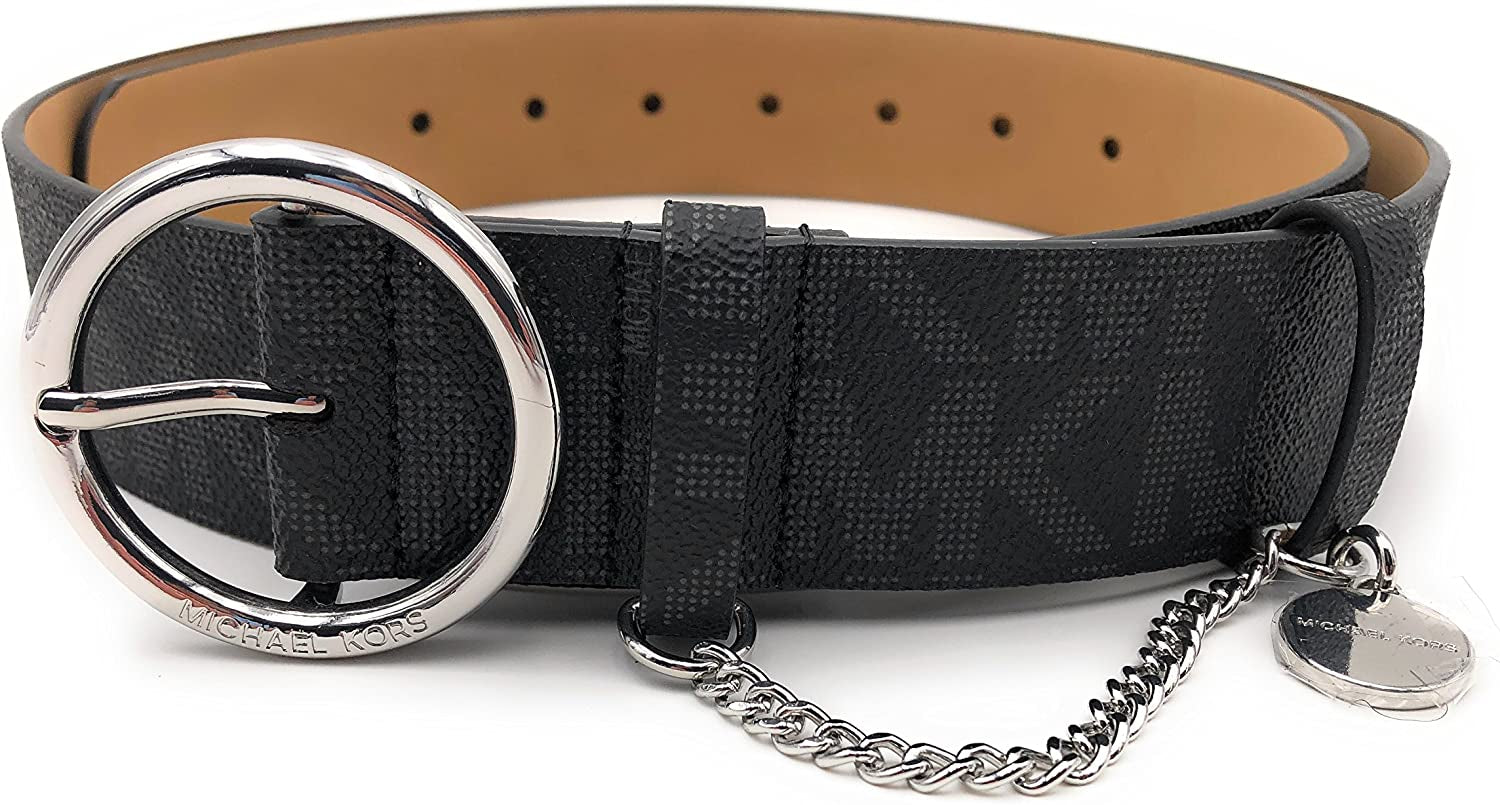 Michael Kors Women'S Buckle Logo MK Charm Belt with Chain Apparel & Accessories > Clothing Accessories > Belts Michael Kors Black/Silver Large