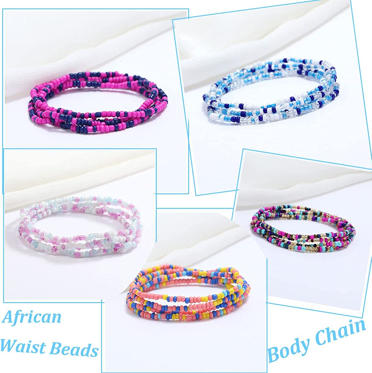 Ronglry 8PCS Waist Beads for Women Girls Belly Beads for the Waist Colorful Summer Body Chains Waist Bead Set African Waist Beads for Weight Loss Belly Waist Beads Chain Jewelry for Summer Beach Apparel & Accessories > Jewelry > Body Jewelry Ronglry