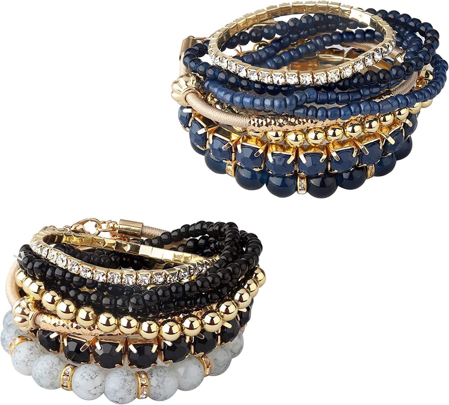 MILACOLATO 2-4 Sets Beaded Bracelets for Women Stackable Bracelets Aesthetic Stretch Multilayered Bracelets Set Bohemian Bracelet Apparel & Accessories > Jewelry > Bracelets Milacolato style: 2 set black