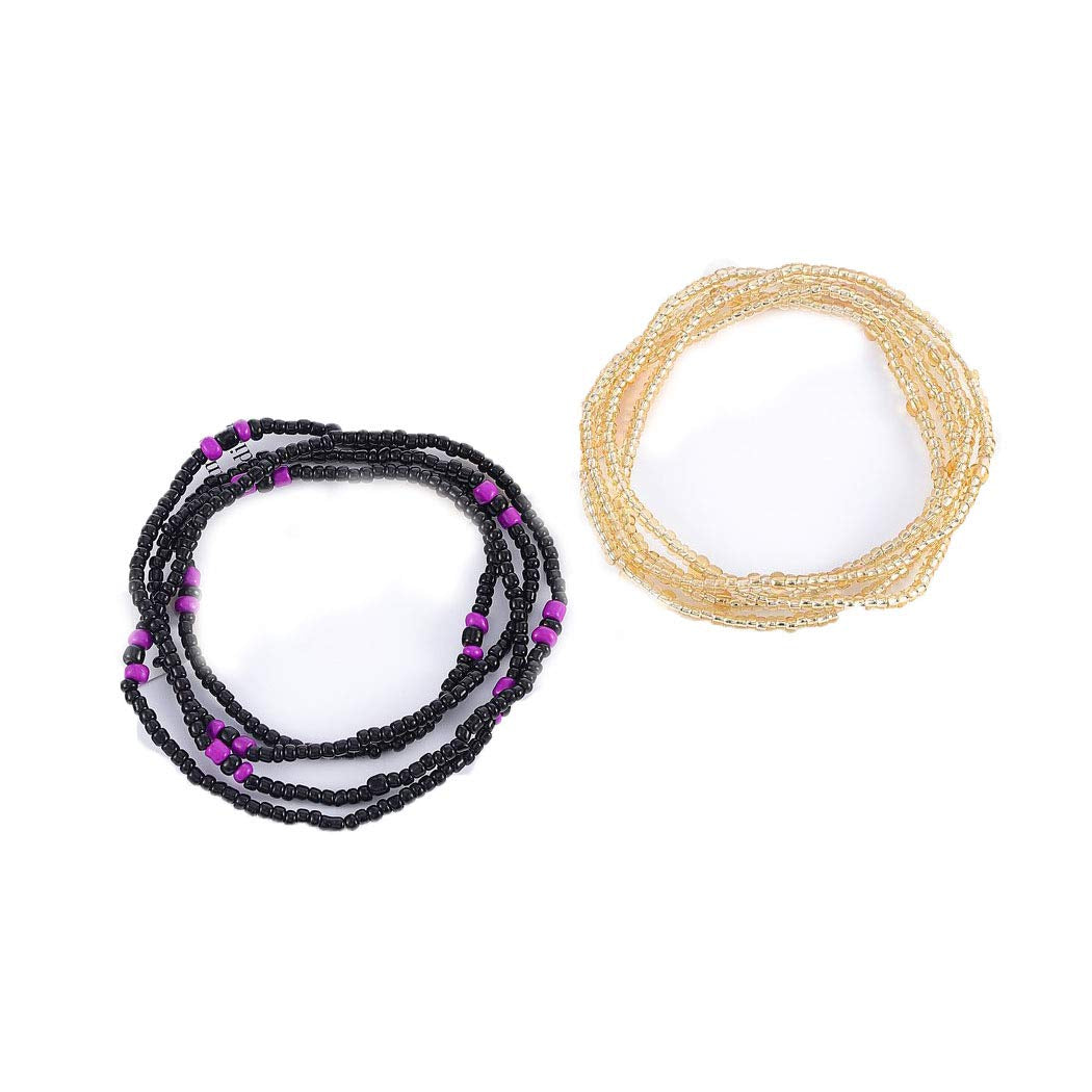 Bomine Boho Waist Chain Body Bead Belly Chains African Body Jewelry Bikini Chains Colorful for Women and Girls (Colorful-Purple) Apparel & Accessories > Jewelry > Body Jewelry Bomine colorful-black
