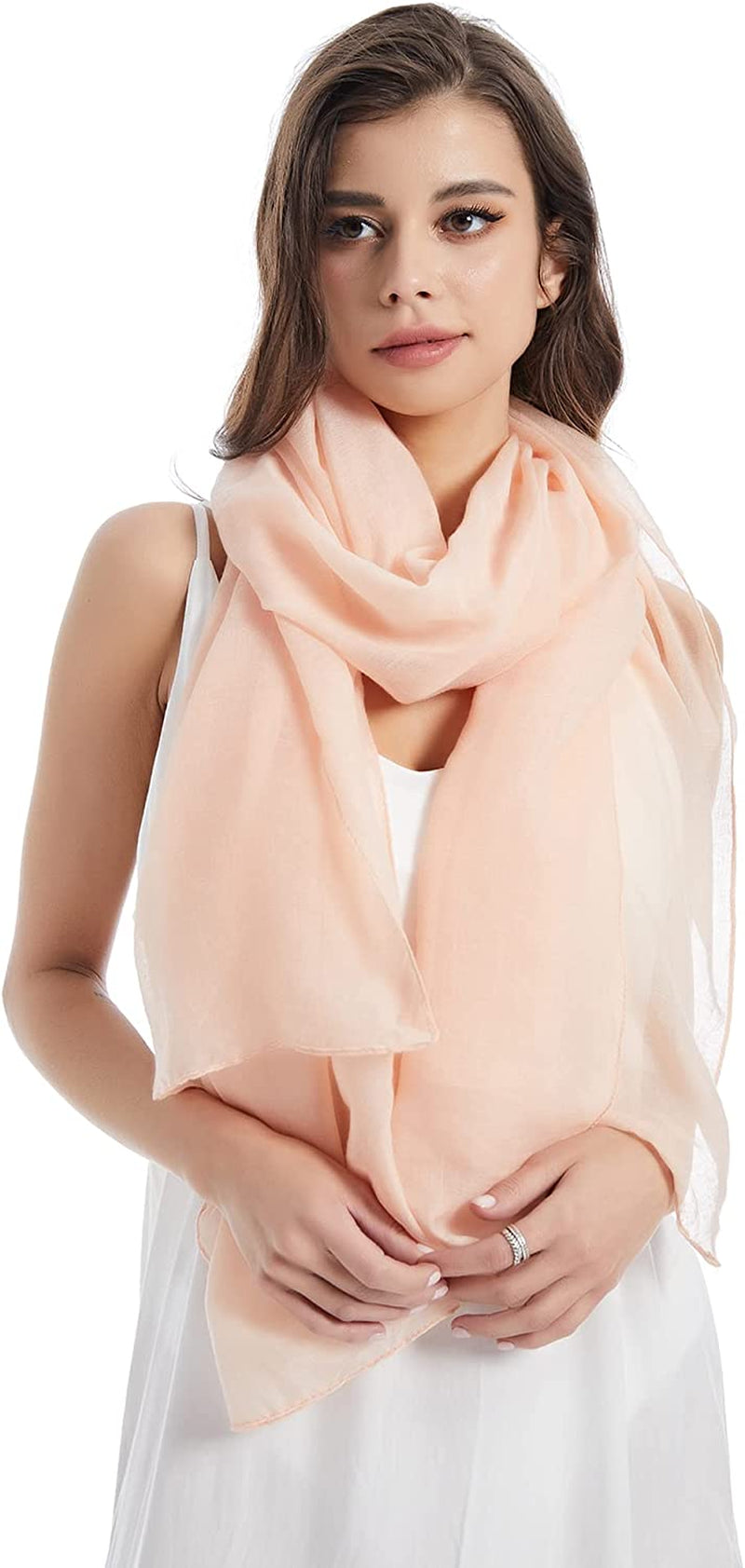 Missshorthair Womens Solid Color Scarfs Long Lightweight Scarf for Women Large Sheer Wrap Shawl Apparel & Accessories > Clothing Accessories > Scarves & Shawls MissShorthair 1 Peach