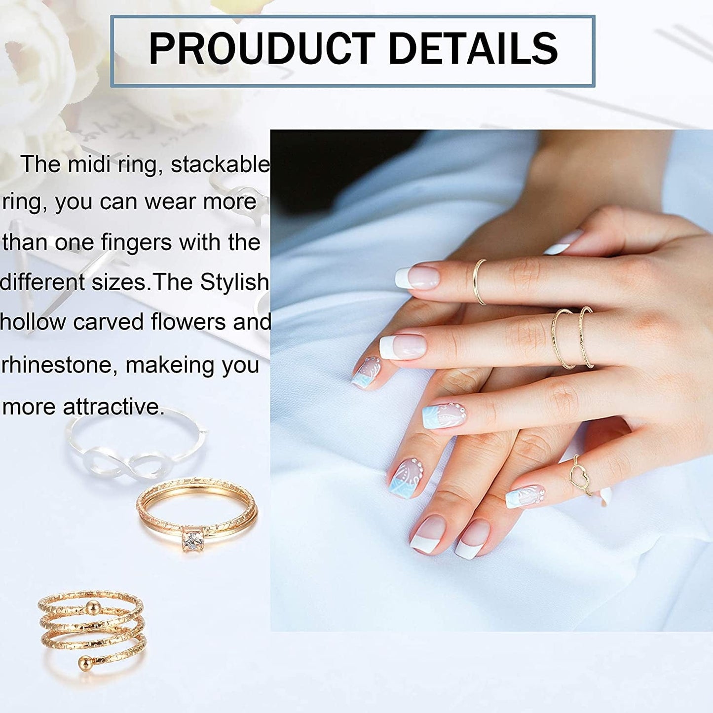 65PCS Bohemian Knuckle Ring Midi Ring Set Hollow Silver Gold Vintage Stackable Rings Fashion Finger Knuckle Midi Rings for Women 65pcs a set