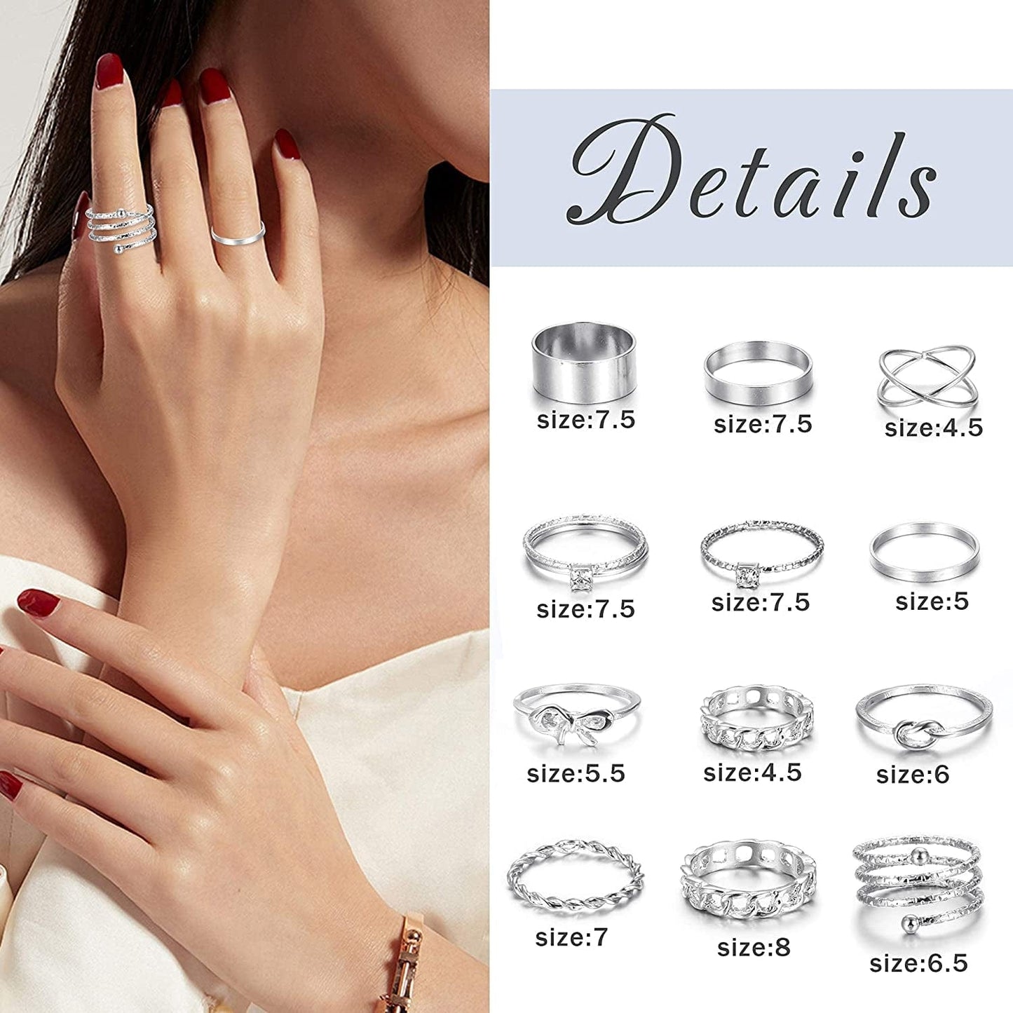 65PCS Bohemian Knuckle Ring Midi Ring Set Hollow Silver Gold Vintage Stackable Rings Fashion Finger Knuckle Midi Rings for Women 65pcs a set