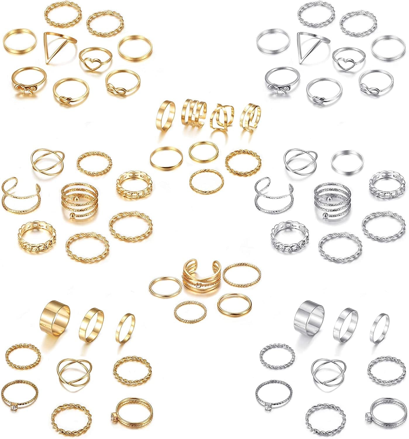 65PCS Bohemian Knuckle Ring Midi Ring Set Hollow Silver Gold Vintage Stackable Rings Fashion Finger Knuckle Midi Rings for Women 65pcs a set