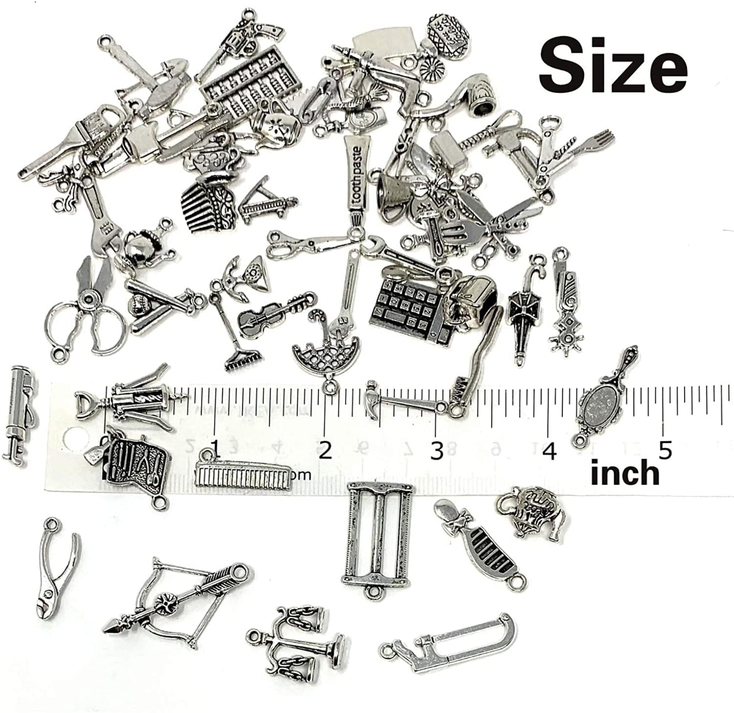 65PCS Home Tool Charms Collection, Wholesale Bulk Lots Antique Silver Tibetan Alloy Worker 3D Tools Charms Pendants DIY for Jewelry Making and Crafting