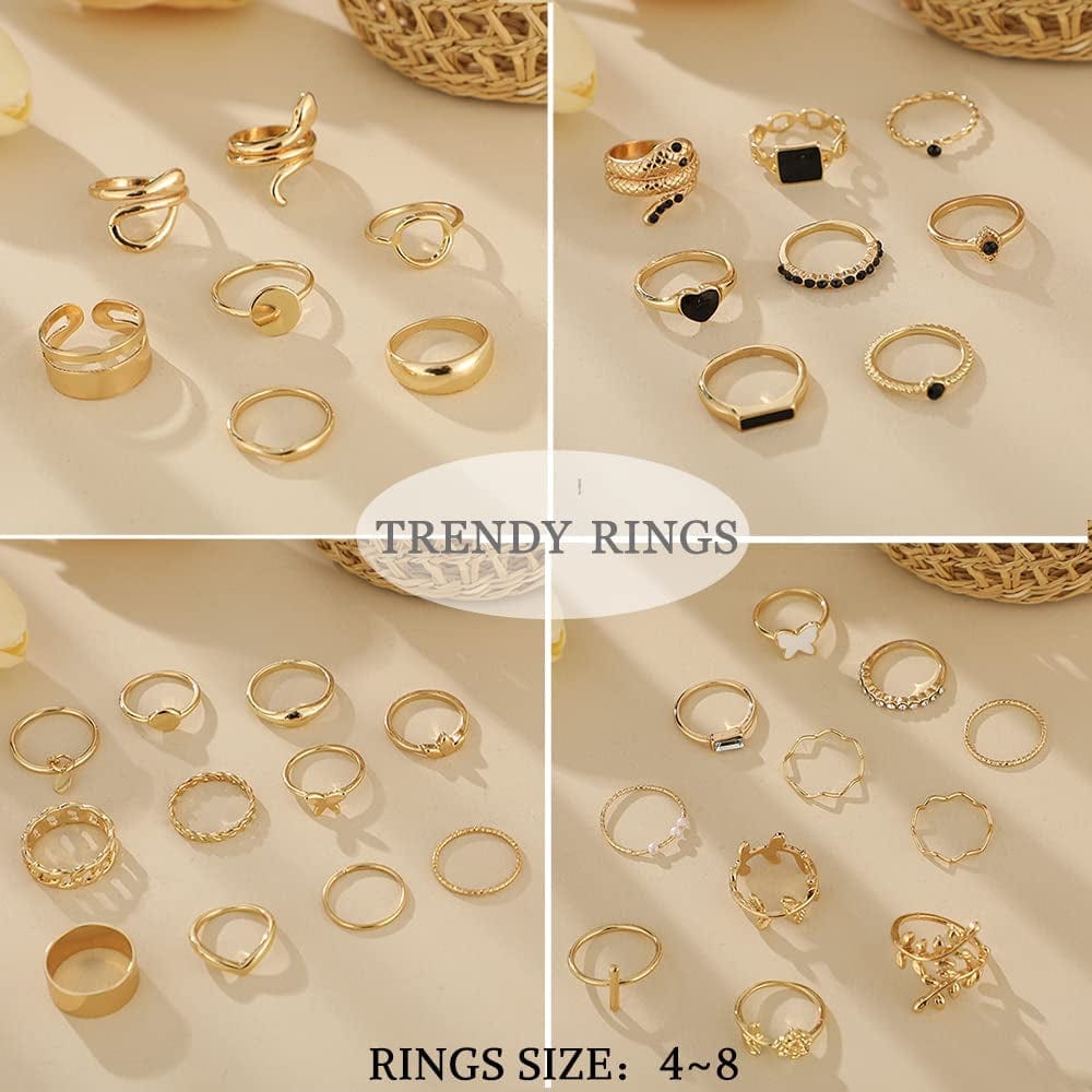 66 Pcs Gold Knuckle Rings Set for Women, Vintage Stackable Rings, Boho Snake Finger Rings, Trendy Midi Rings Pack for Teen Girls