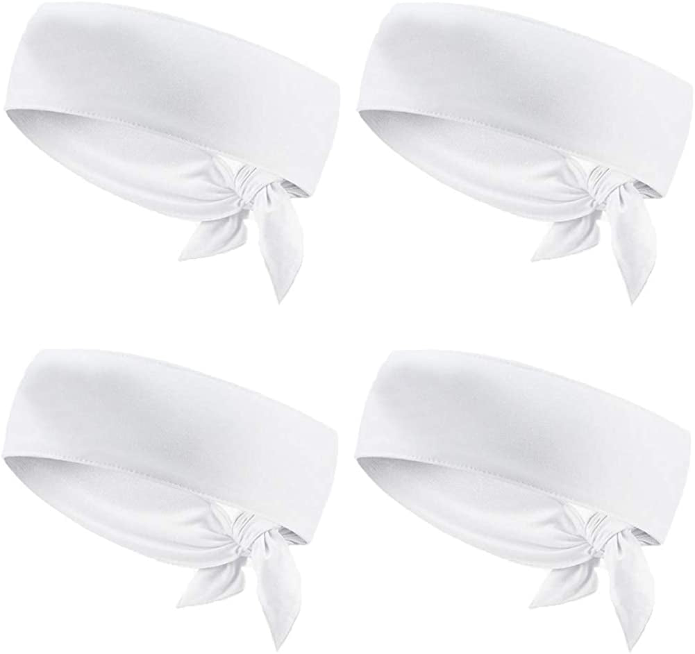 Sweat Wicking Head Tie, Tie Back Headband, Tie up Hair Band for Men Women Kids Girls Boys, Athletic Ninja Sweatband Head Wraps, Pirates Bandana Headwrap for Tennis, Workout Apparel & Accessories > Clothing Accessories > Bandanas & Headties JHYWELL White 4 Pack