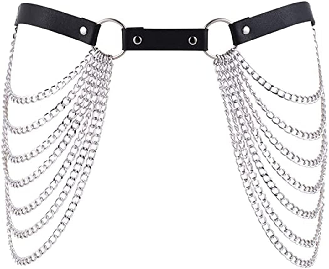 Victray Punk Black Waist Chain Belt Leather Layered Belly Body Chains Rave Body Jewelry Accessories for Women and Girls Apparel & Accessories > Jewelry > Body Jewelry Victray