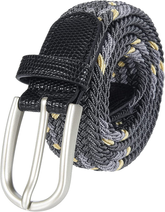 Univo Colors Multicolor Braided Elastic Stretch Belt Oval Pin Buckle Leather Loop End Tip for Women Girls Child Junior Men Apparel & Accessories > Clothing Accessories > Belts univo colors Grey Yellow XS( 28"-30" Waist)