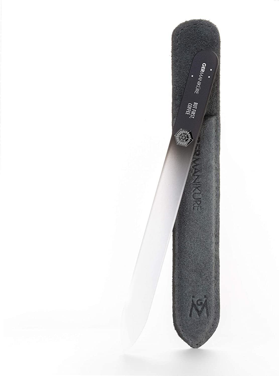 GERMANIKURE Mantra Glass Nail File in Suede Case, Ethically Made in Czech Republic - Professional Manicure & Pedicure Tools for Smooth Easy Shaping of Natural Fingernails Health & Beauty > Personal Care > Cosmetics > Cosmetic Tools > Nail Tools GERmanikure But First Coffee
