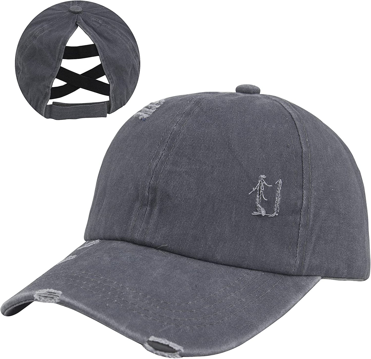 HGGE Womens Criss Cross Ponytail Baseball Cap Adjustable High Messy Bun Ponycap Quick Drying Hat Apparel & Accessories > Clothing Accessories > Hats HGGE Z-dark Grey
