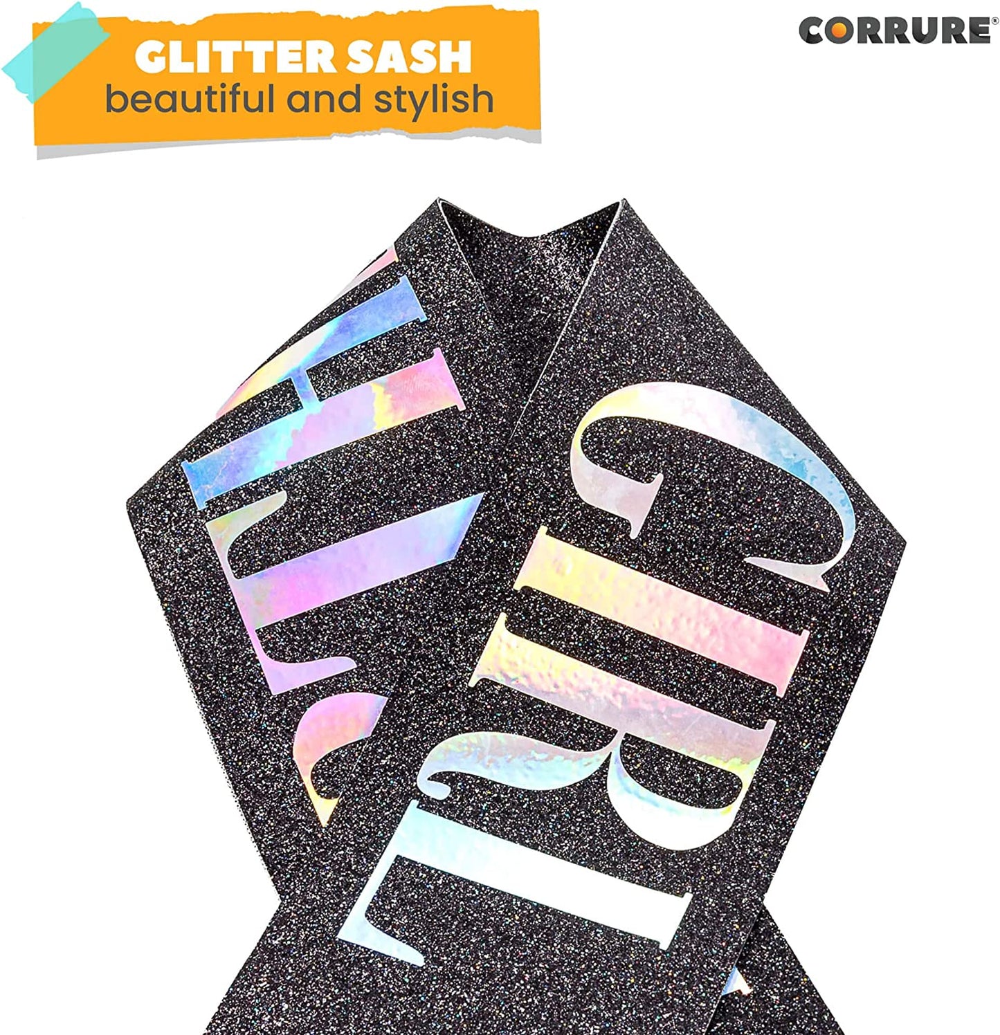 CORRURE 'Birthday Girl' Sash Glitter with Multicolor Foil - Black Glitter Happy Birthday Sash for Women - Party Favors Supplies and Decorations for Sweet 16, 18Th 21St 30Th 40Th or Any Bday Party Apparel & Accessories > Clothing Accessories > Sashes CORRURE