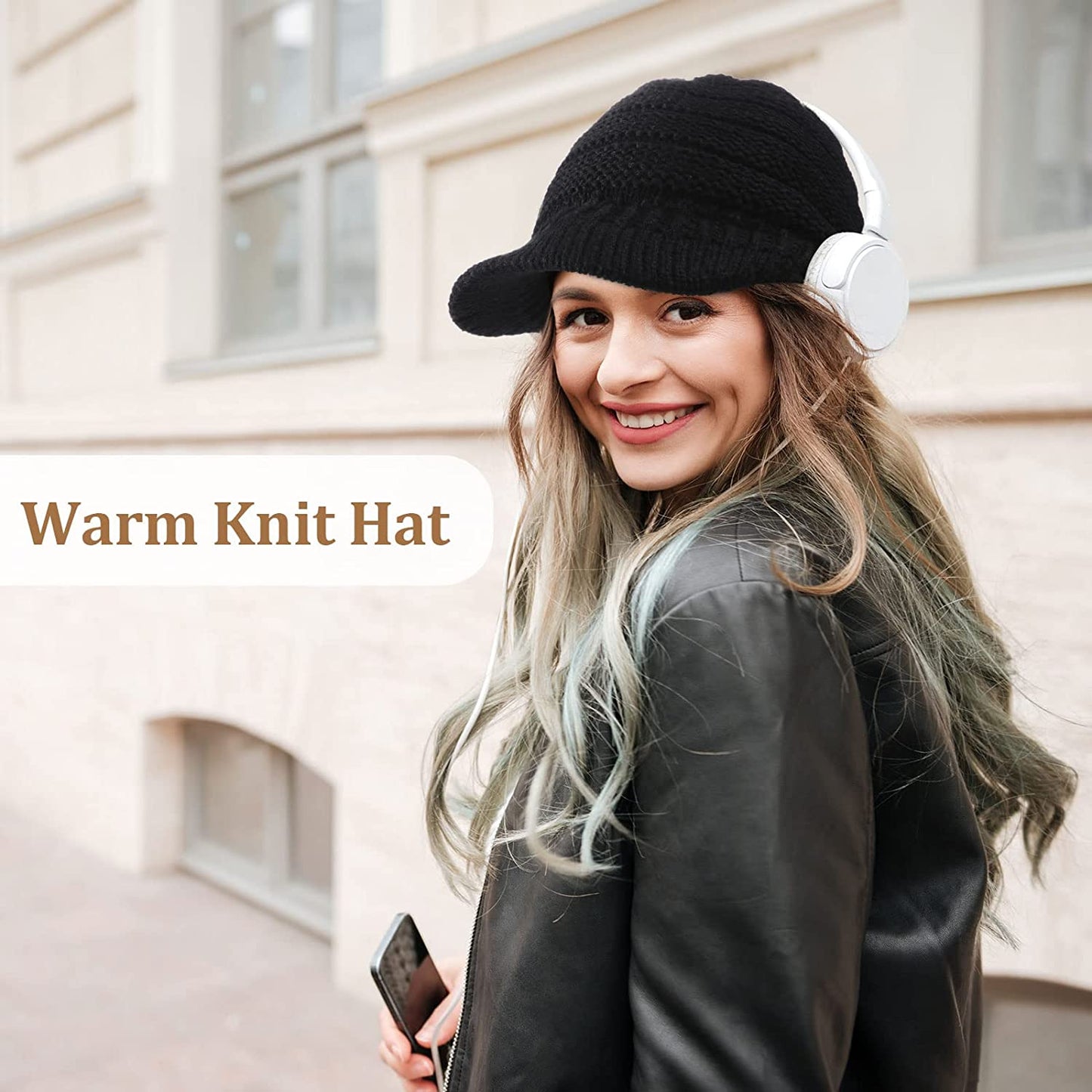 SATINIOR Women Winter Knit Hat Winter Brim Beanie Hats for Women Slouchy Beanie Cap with Visor Warm Newsboy Skull Cap Apparel & Accessories > Clothing Accessories > Hats SATINIOR