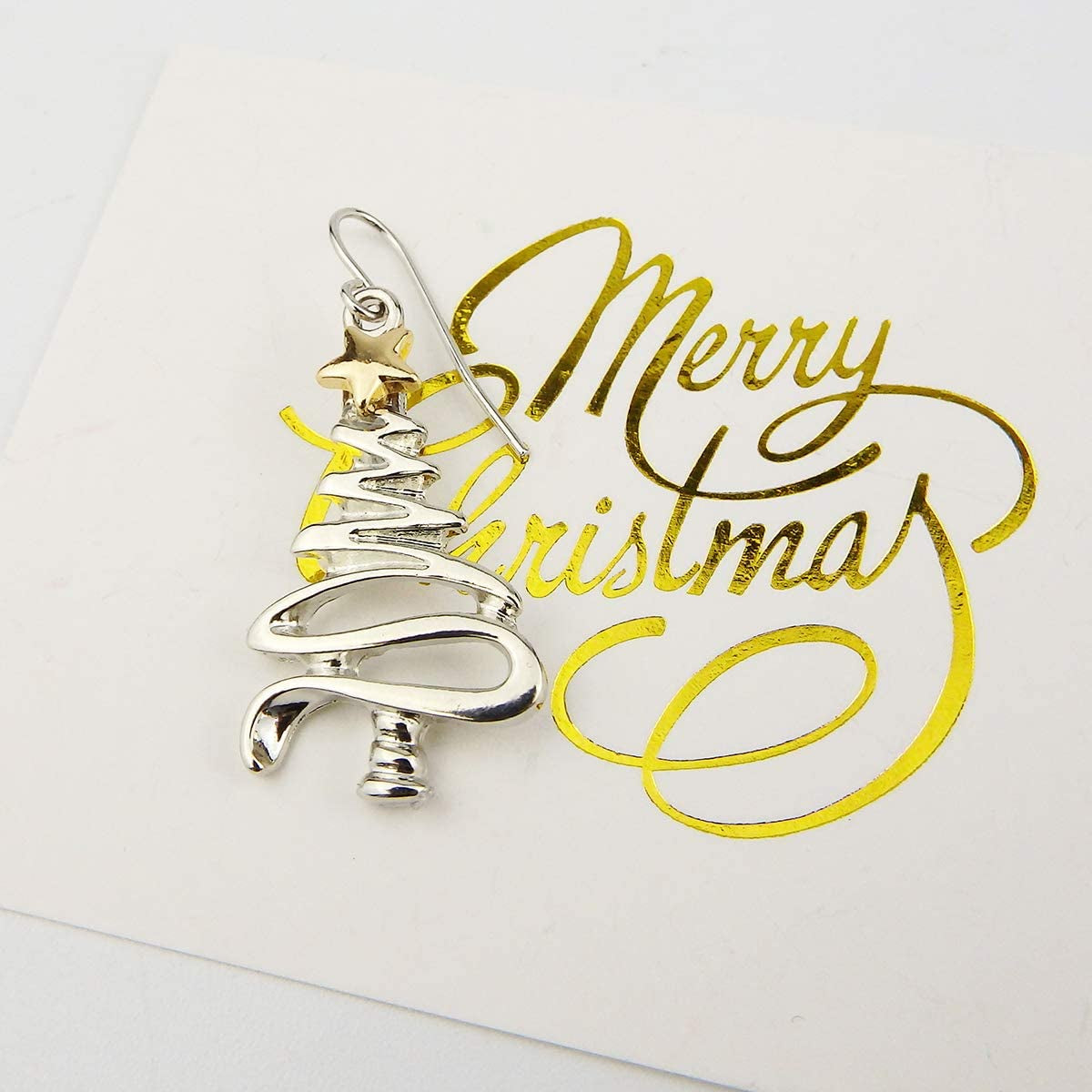 Cute Christmas Tree Piercing Dangle Earrings Golden Silver Two Tone Women Girls Holiday Gift Apparel & Accessories > Jewelry > Earrings RareLove